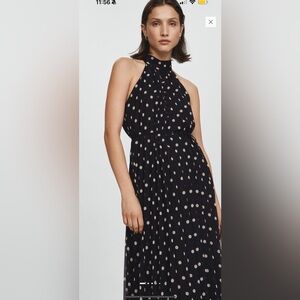 Mango Elegant Black Polka Dot Halter Dress